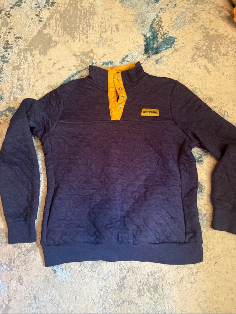 WVU Navy Quilted Pullover with Gold Trim